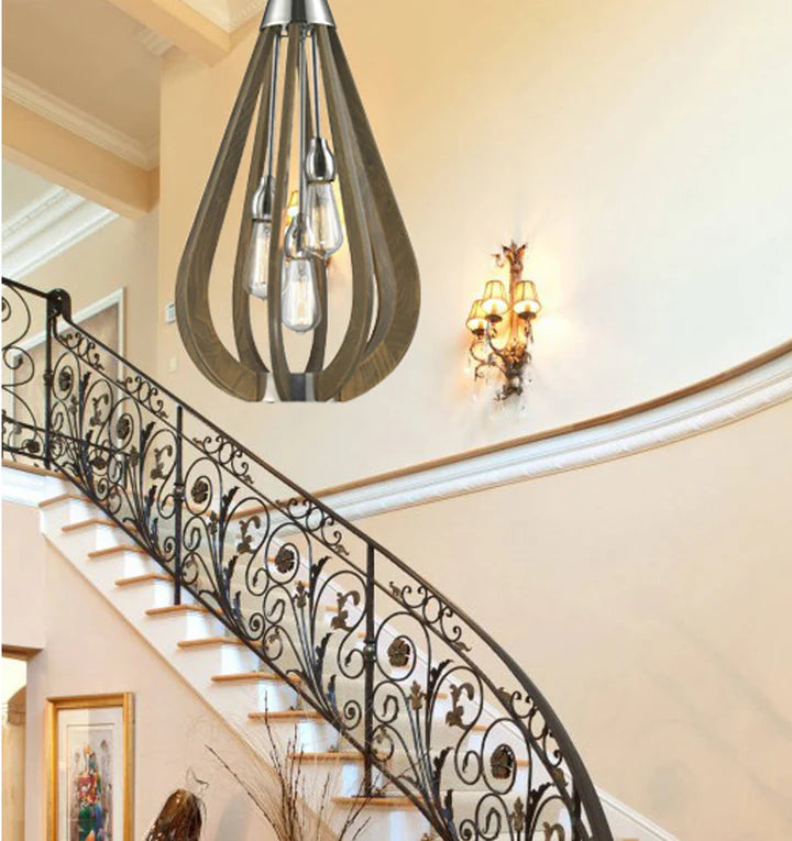 BONITO: Rustic Taupe / Winter Moss Wood Tear Drop Pendant Light Pendant