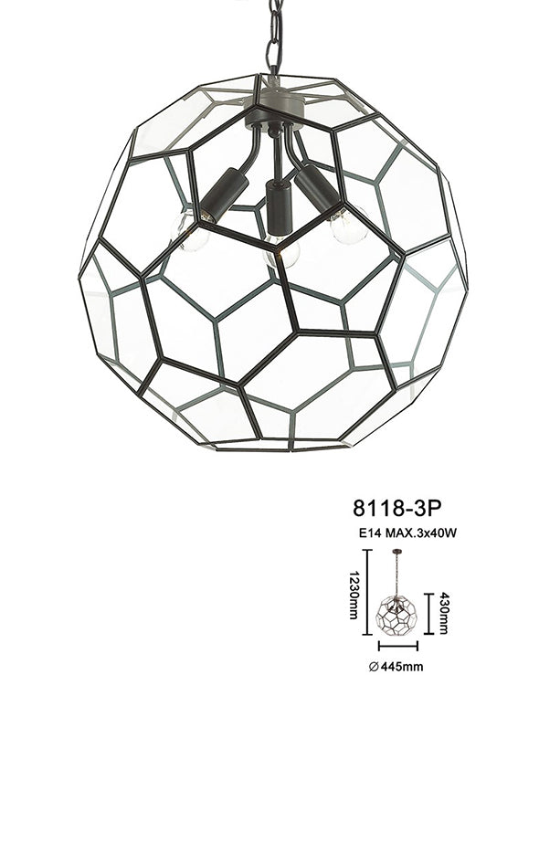 Honeycomb Black and Glass Pendant Light Pendant