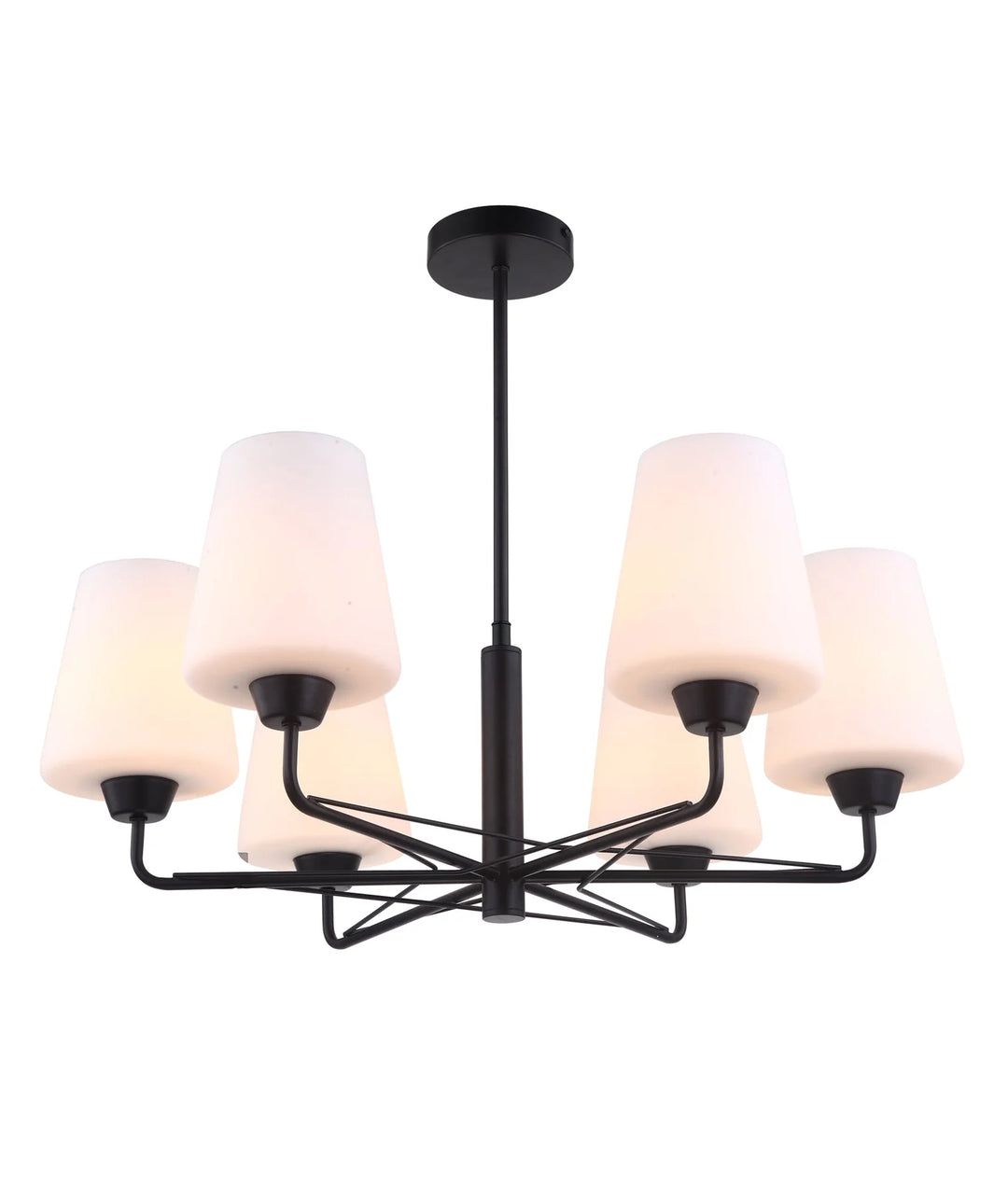 ABBEY: Interior Traditional 6 Lamps Opal Glass Pendant Lights Matte Black Pendant