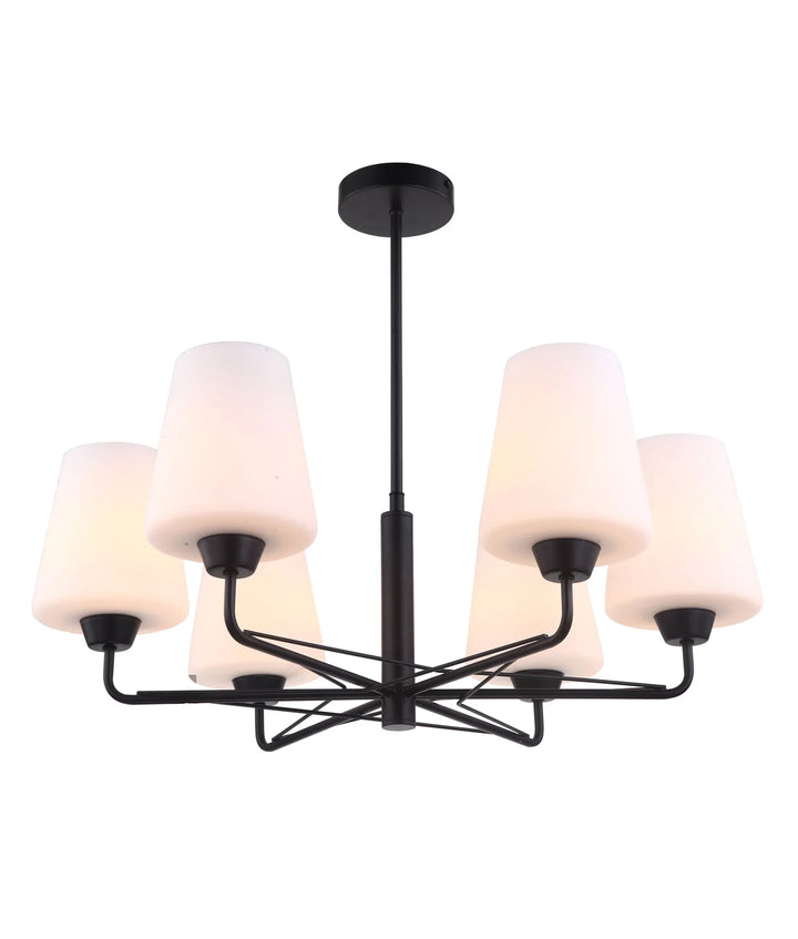 ABBEY: Interior Traditional 6 Lamps Opal Glass Pendant Lights Matte Black Pendant