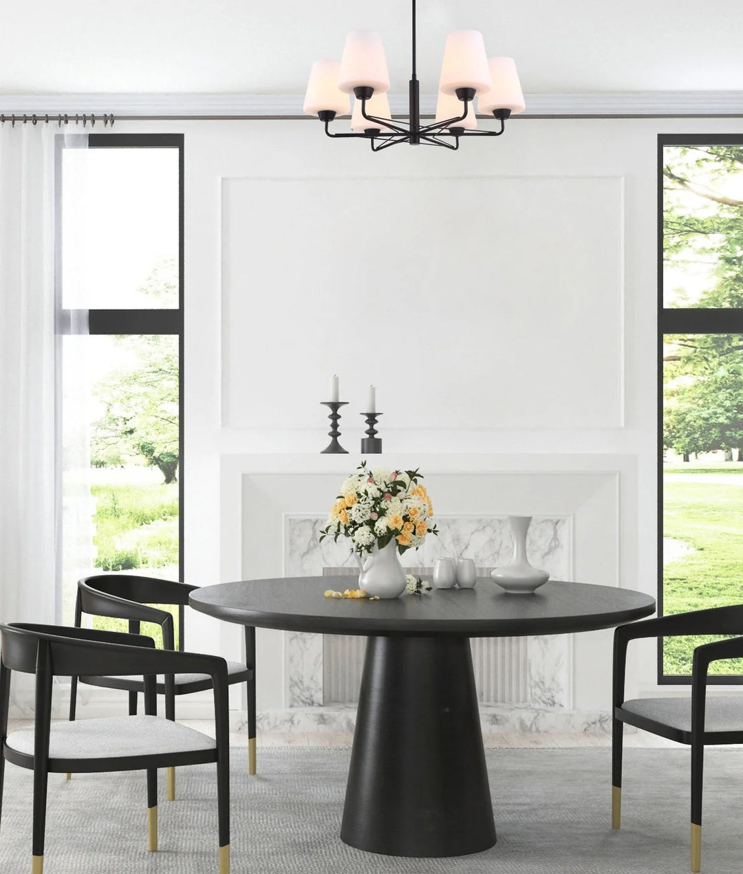ABBEY: Interior Traditional 6 Lamps Opal Glass Pendant Lights Pendant