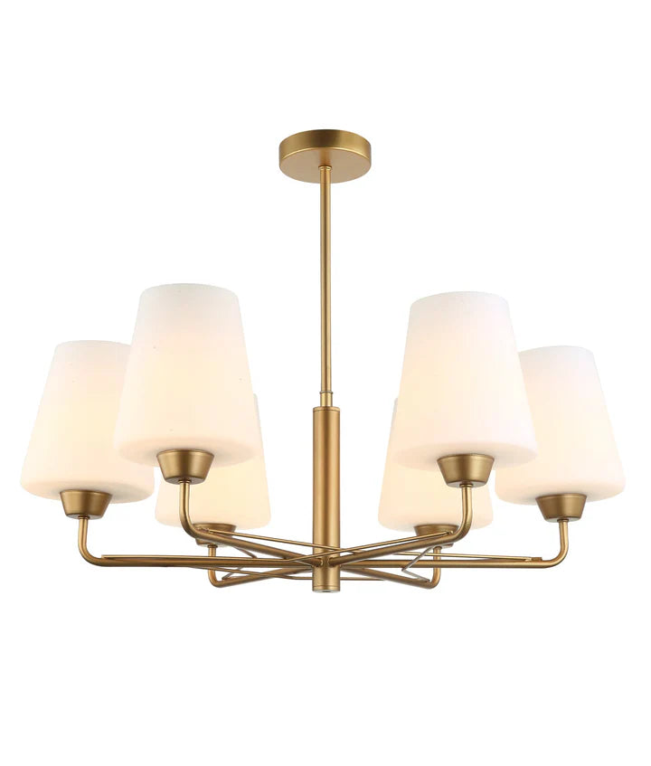 ABBEY: Interior Traditional 6 Lamps Opal Glass Pendant Lights Matte Gold Pendant