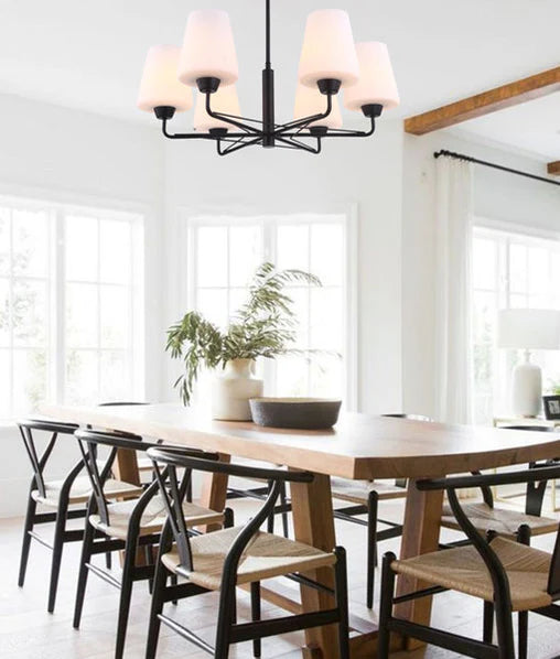 ABBEY: Interior Traditional 6 Lamps Opal Glass Pendant Lights Pendant