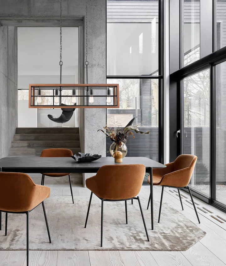 BANQUET: Retro Interior Rectangular Wood Frame Pendant Light Pendant