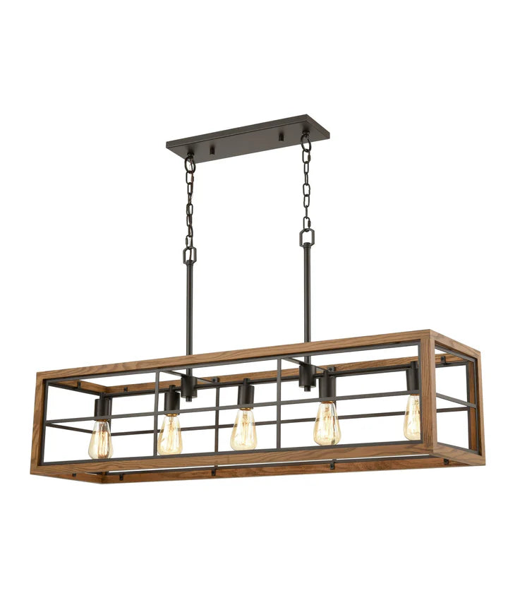 BANQUET: Retro Interior Rectangular Wood Frame Pendant Light Pendant