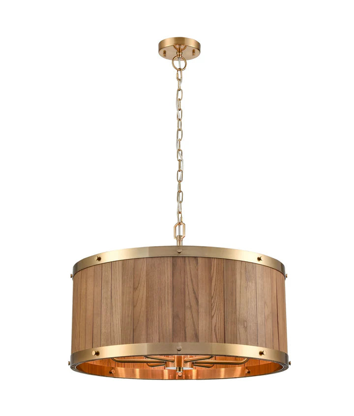BARRIQUE: Retro Interior Large Drum Wood Pendant Lights Medium Oak Wood Pendant