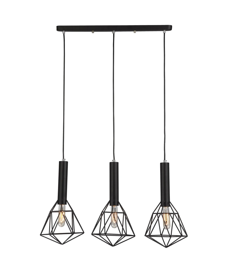 BLACKBAND & WHITEBAND Pendant Light 3x Bird Cage With Bar Base Black Pendant