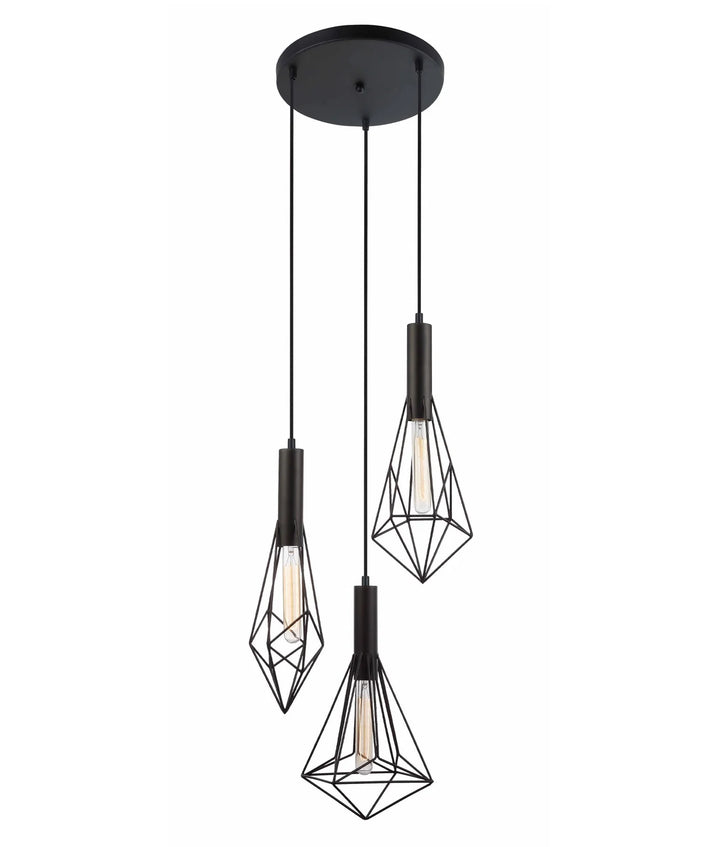 BLACKBAND & WHITEBAND Pendant Light 3x Bird Cage With Round Base Black Pendant