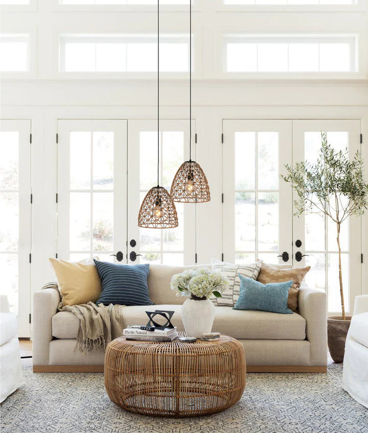 CANAMO: Bohemian Interior Natural Hemp Rope & Black Hardware Ellipse Pendant Light Pendant