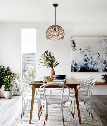 CANAMO: Bohemian Interior Natural Hemp Rope & Black Hardware Dome Pendant Light Pendant