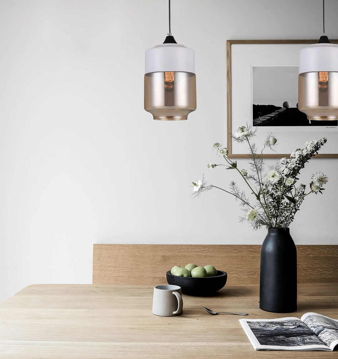 CASA: White With Amber Jar Shape Pendant Light Pendant