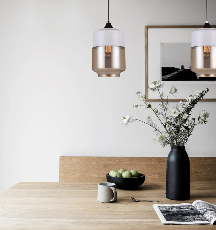 CASA: White With Amber Jar Shape Pendant Light Pendant