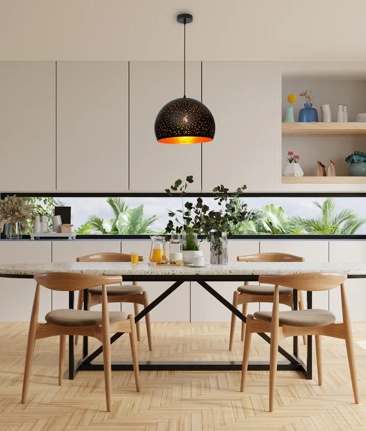 CELESTE: Bohemian Rustic Embossed Dome Shape Pendant Light Pendant