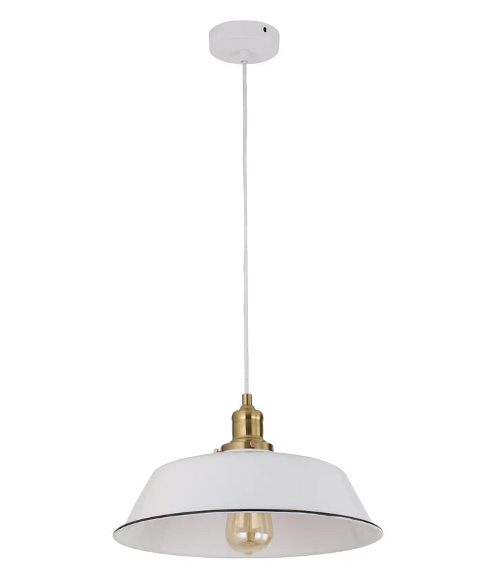 CEREMA: Interior White with Antique Brass & Black Highlight Angled Dome Pendant Light Pendant