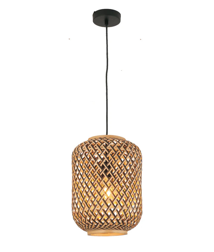 CESTA: Bohemian Interior Cylinder Brown/Natural Bamboo Cage Pendant Light Pendant