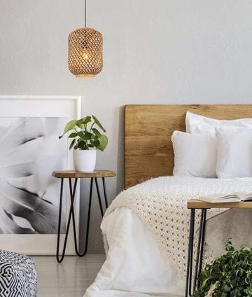 CESTA: Bohemian Interior Cylinder Brown/Natural Bamboo Cage Pendant Light Pendant