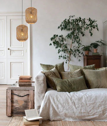 CESTA: Bohemian Interior Cylinder Brown/Natural Bamboo Cage Pendant Light Pendant