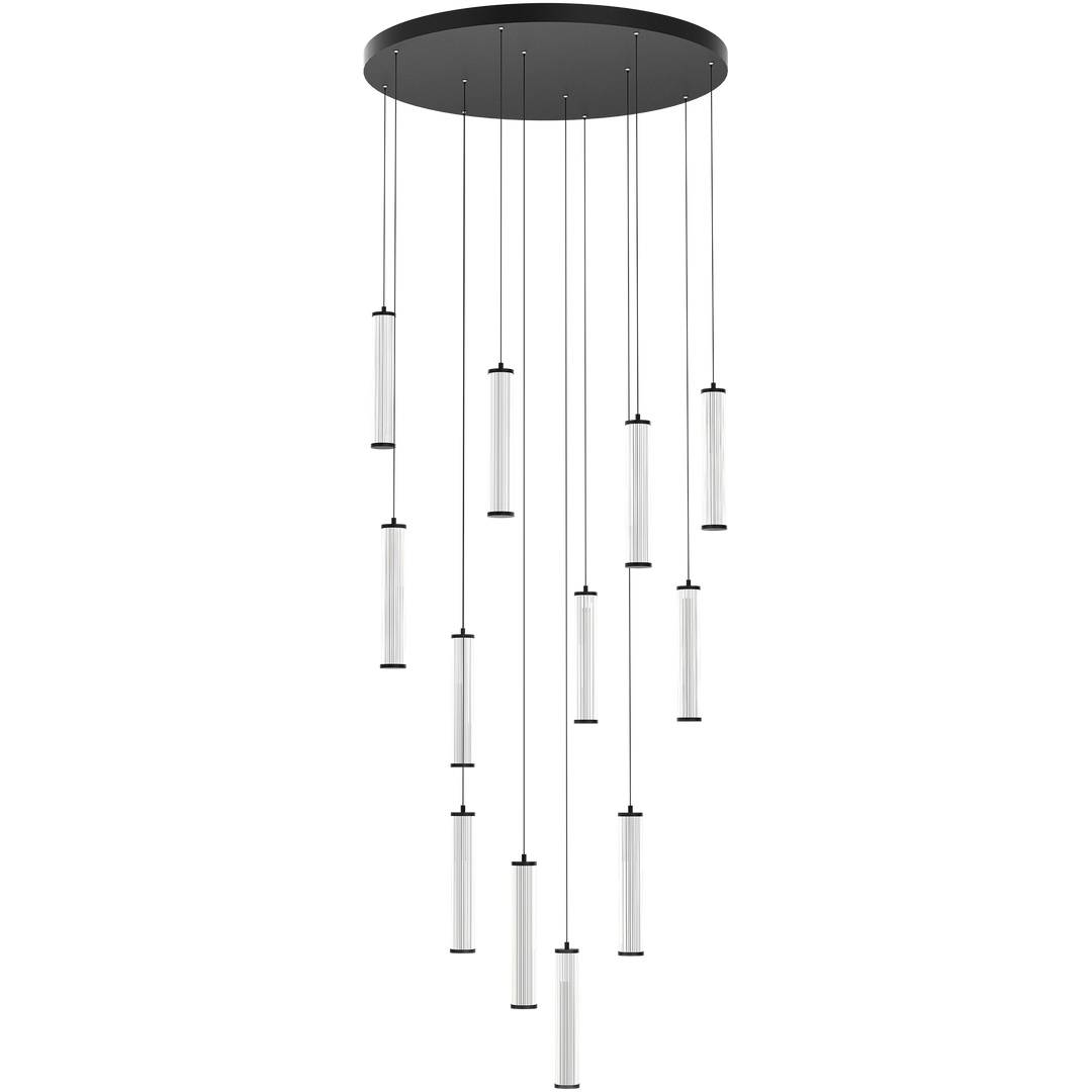 Calibo Charm Modern Fluted 12 Light Cluster Pendant Light Black Pendant