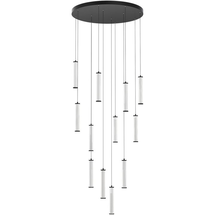 Calibo Charm Modern Fluted 12 Light Cluster Pendant Light Black Pendant