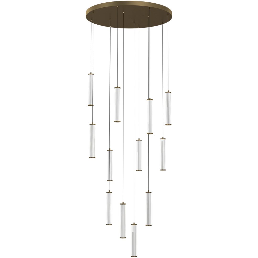 Calibo Charm Modern Fluted 12 Light Cluster Pendant Light Brass Pendant