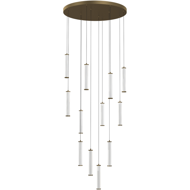 Calibo Charm Modern Fluted 12 Light Cluster Pendant Light Brass Pendant