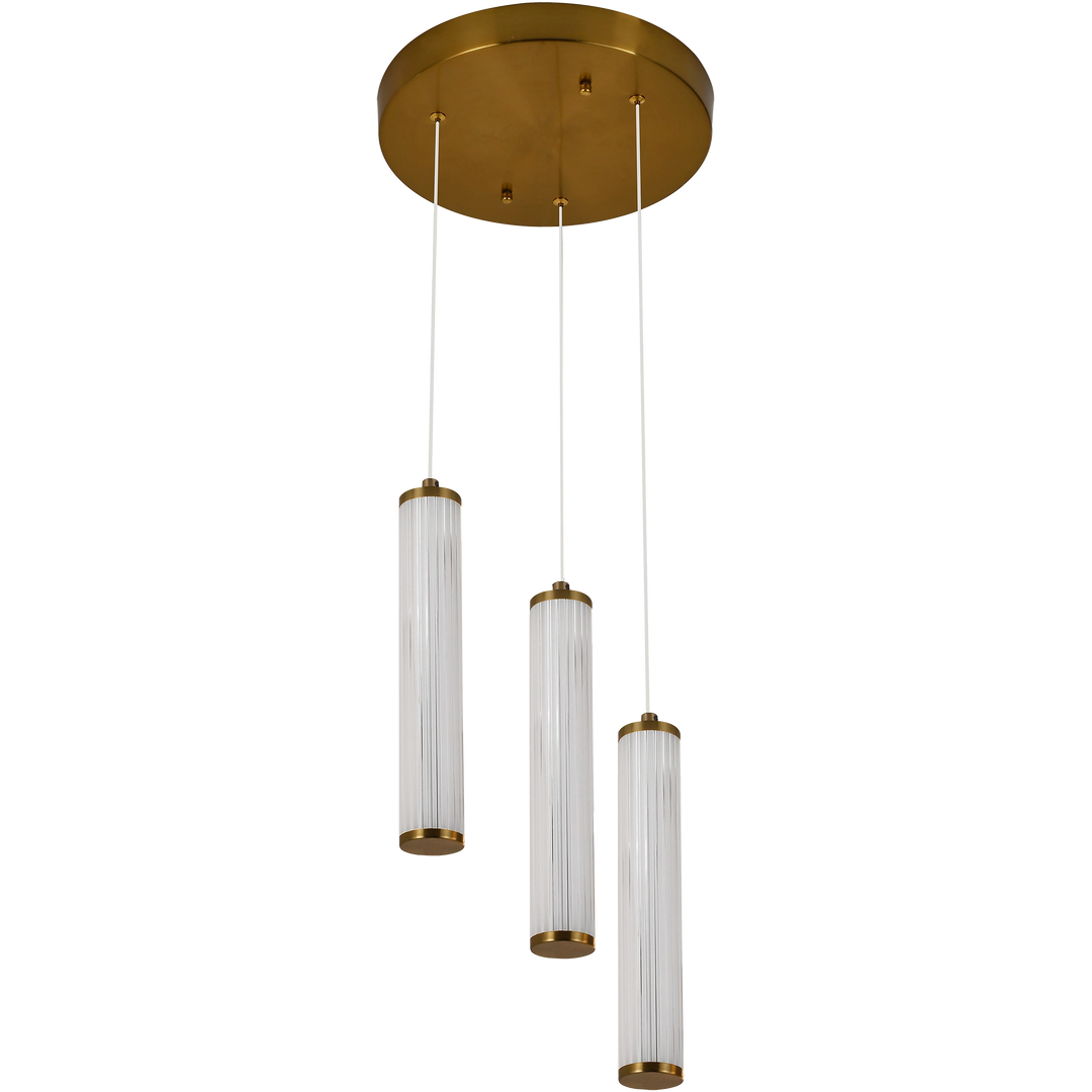 Calibo Charm Modern Fluted 3 Light Cluster Pendant Brass Pendant