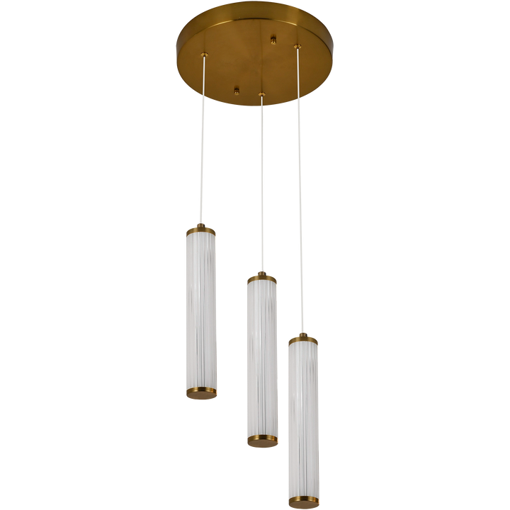 Calibo Charm Modern Fluted 3 Light Cluster Pendant Brass Pendant