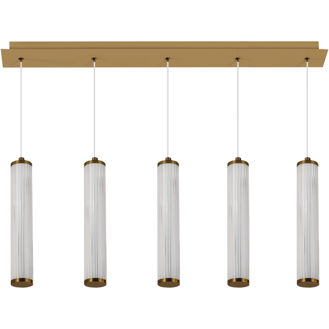 Calibo Charm Modern Fluted 5 Light Linear Pendant Brass Pendant