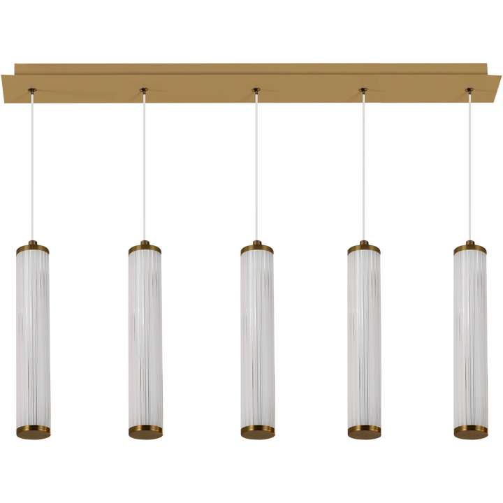 Calibo Charm Modern Fluted 5 Light Linear Pendant Brass Pendant