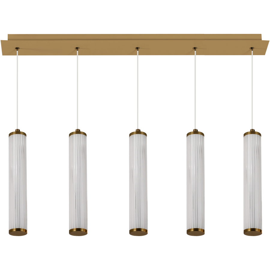 Calibo Charm Modern Fluted 5 Light Linear Pendant Brass Pendant