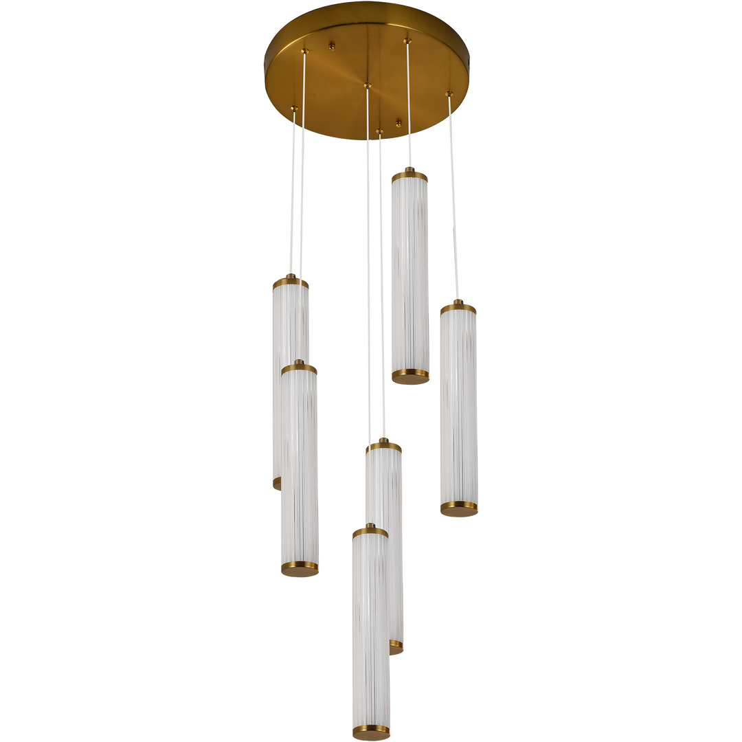 Calibo Charm Modern Fluted 6 Light Cluster Pendant Brass Pendant