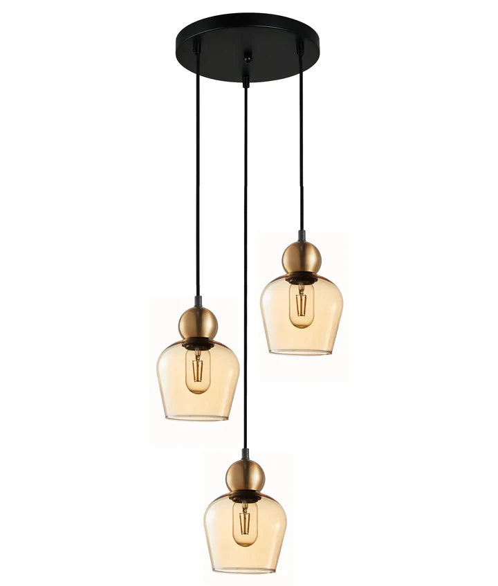 CHAMPAN: Interior Bronze Amber / Smokey Black Glass Ellipse Multiple Round Base Pendant Lights Bronze Amber Pendant