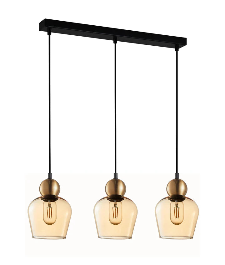 CHAMPAN: Interior Bronze Amber / Smokey Black Glass Ellipse Multiple Bar Base Pendant Lights Bronze Amber Pendant