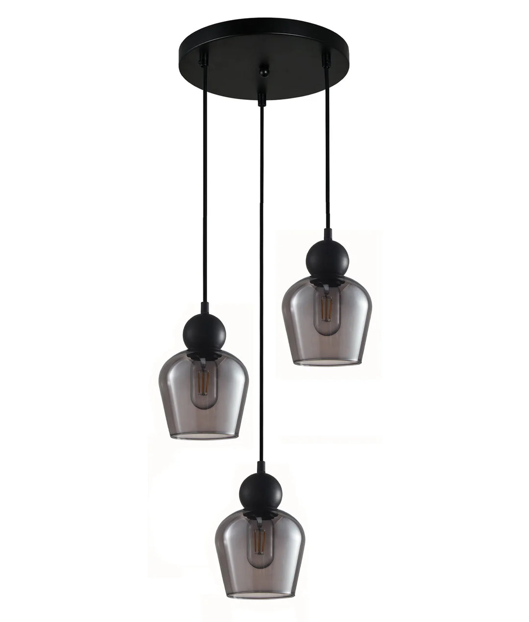 CHAMPAN: Interior Bronze Amber / Smokey Black Glass Ellipse Multiple Round Base Pendant Lights Smokey Black Pendant