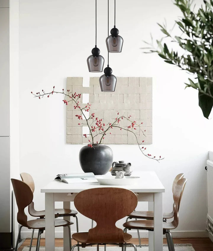 CHAMPAN: Interior Bronze Amber / Smokey Black Glass Ellipse Multiple Round Base Pendant Lights Pendant