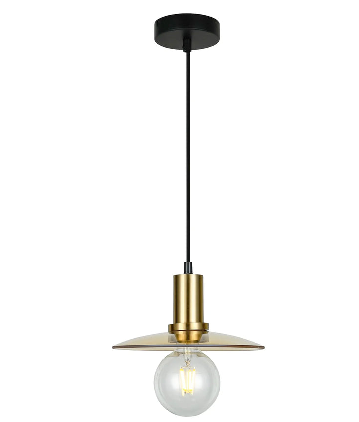 CHAPEAU: Interior Glass Coolie Small Pendant Lights Amber Glass Antique Brass highlight Pendant