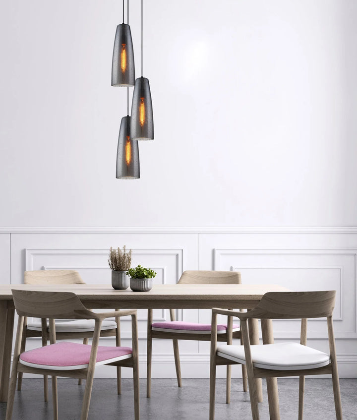 CHUVA: Smokey Black Glass with Rain Drop Effect Long Cone Pendant Light Pendant
