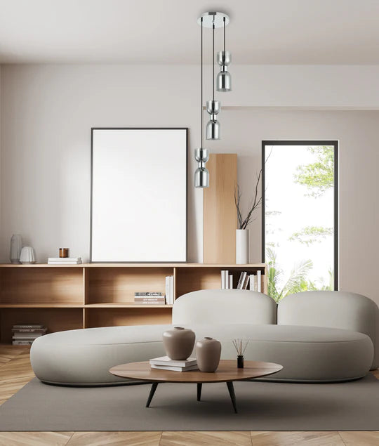 CLESSIDRA: Interior Mirror Finish Smokey Black / Opal Glass Ellipse Multiple Round Base Pendant Lights Pendant