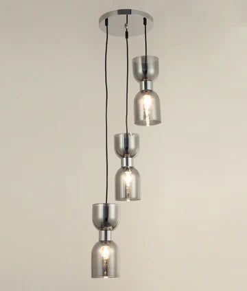 CLESSIDRA: Interior Mirror Finish Smokey Black / Opal Glass Ellipse Multiple Round Base Pendant Lights Pendant