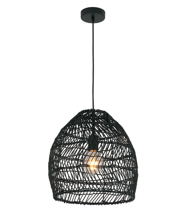 COUP: Bohemian Interior Rattan Matte Black Ellipse Pendant Light Pendant