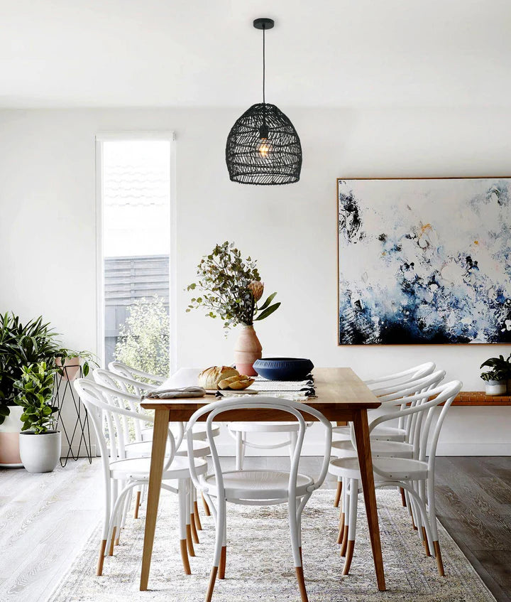 COUP: Bohemian Interior Rattan Matte Black Ellipse Pendant Light Pendant