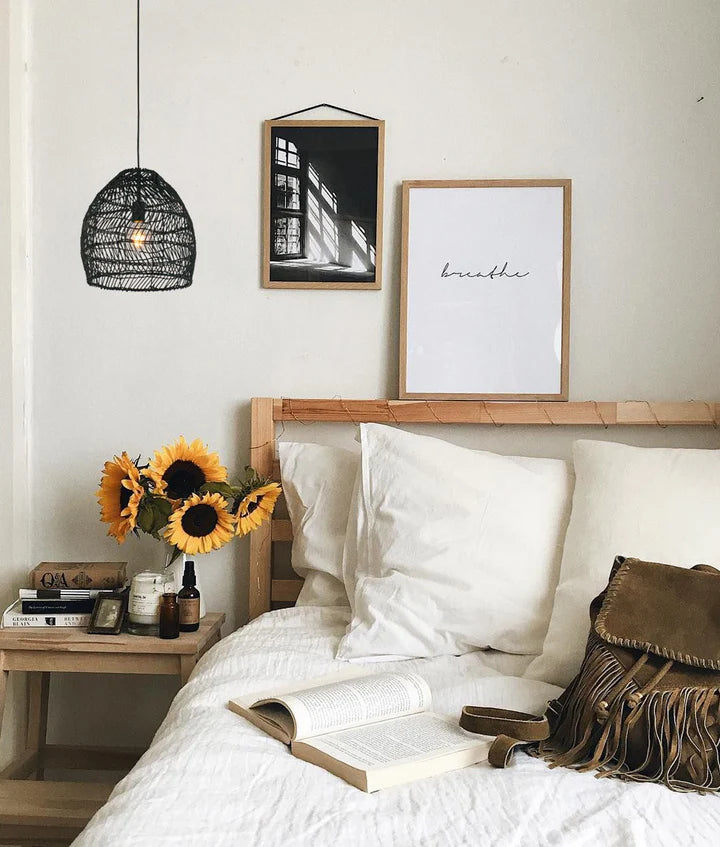 COUP: Bohemian Interior Rattan Matte Black Ellipse Pendant Light Pendant