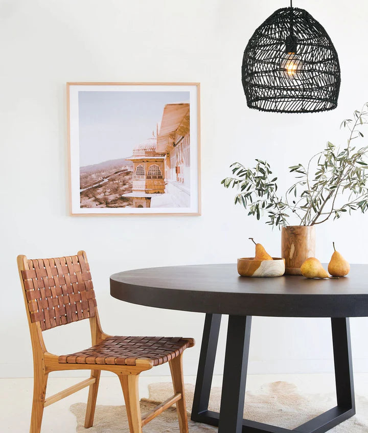 COUP: Bohemian Interior Rattan Matte Black Ellipse Pendant Light Pendant