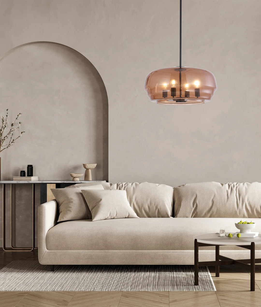 CUAD: Interior Amber Flat Top Dome Glass Shade Pendant Light Pendant