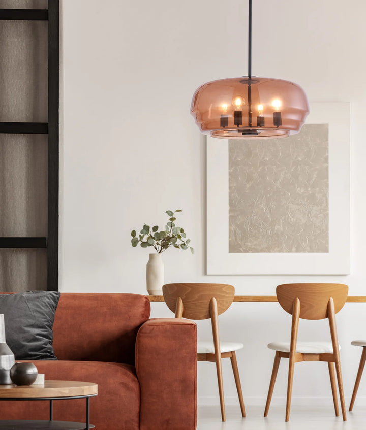 CUAD: Interior Amber Flat Top Dome Glass Shade Pendant Light Pendant