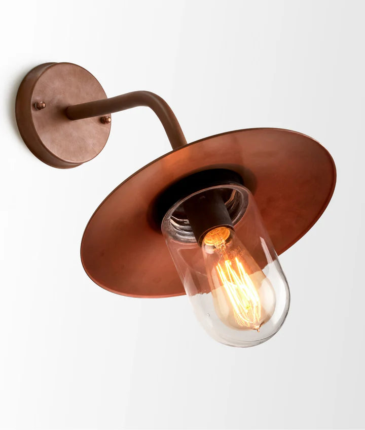 DEKSEL: Matte Aged Copper Exterior Wall Lamp With Clear Glass IP54 WALL LIGHT