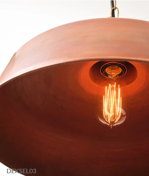 DEKSEL: Industrial Rustic Aged Copper Interior Dome Shape Pendant Light Pendant