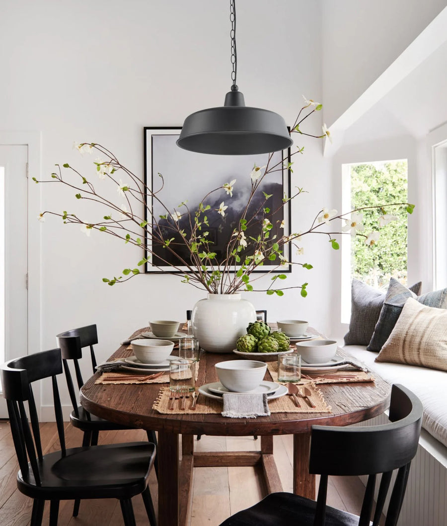 DEKSEL: Industrial Rustic Matte Black Interior Dome Shape Pendant Light Pendant