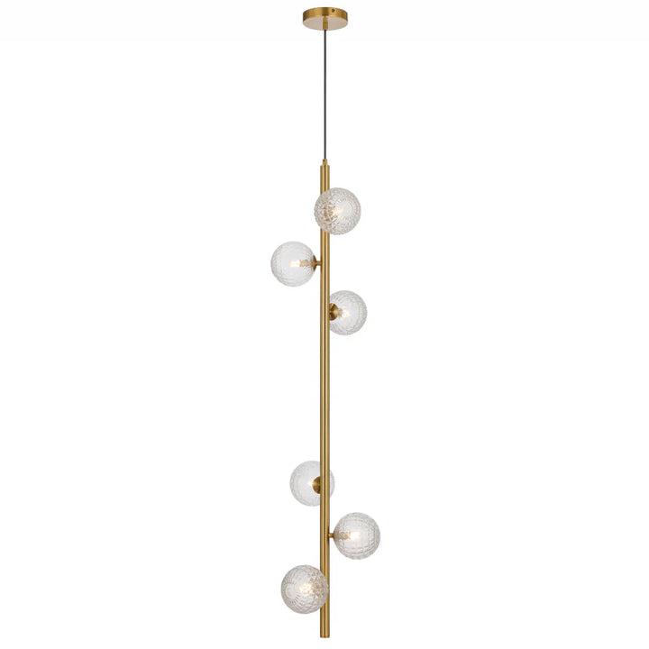 ELSON 6 LIGHT PENDANT ANTIQUE GOLD Clear Prism Pendant