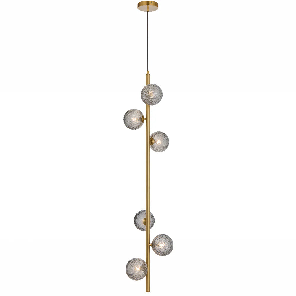 ELSON 6 LIGHT PENDANT ANTIQUE GOLD Smoke Tear Pendant